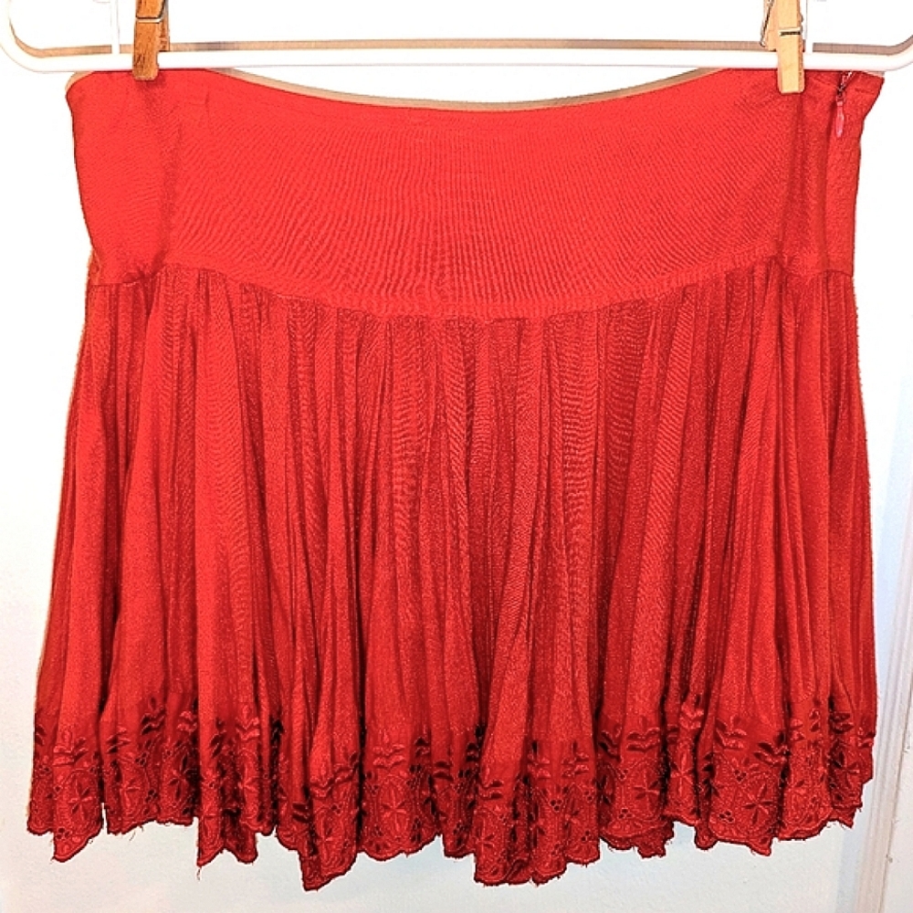 Free People Bright Red Pleated Skirt
